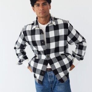 AYR Dive Buffalo Plaid Shirt Jacket Black White Mens M Heavy Cotton Flannel Top